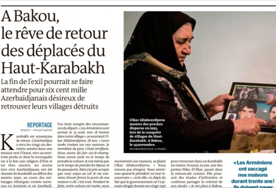 Fransanın “Le Monde” qəzeti azərbaycanlı köçkünlərin işğaldan azad edilmiş doğma torpaqlarına qayıtmaq arzularından yazır