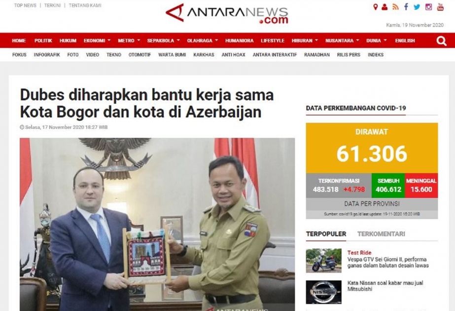 Azərbaycan regionları ilə İndoneziyanın Boqor şəhəri arasında əməkdaşlıq əlaqələri müzakirə olunub