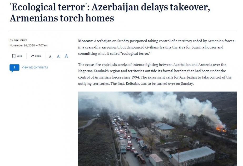 Avstraliya qəzeti Ermənistanın Azərbaycan ərazilərində ekoloji terror törətməsindən yazır