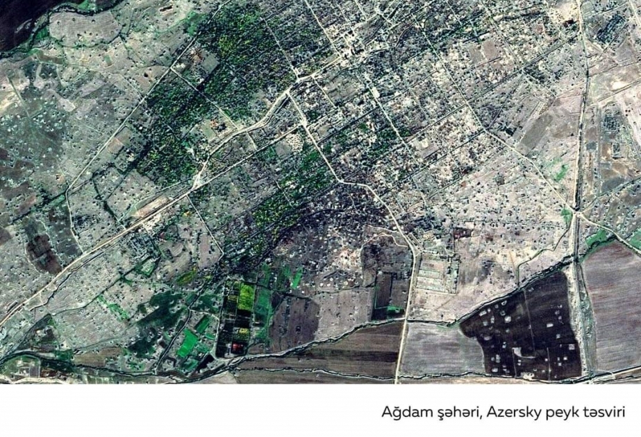 İşğaldan azad olunmuş Ağdam şəhərinin “Azersky” peykindən əldə edilmiş təsviri
