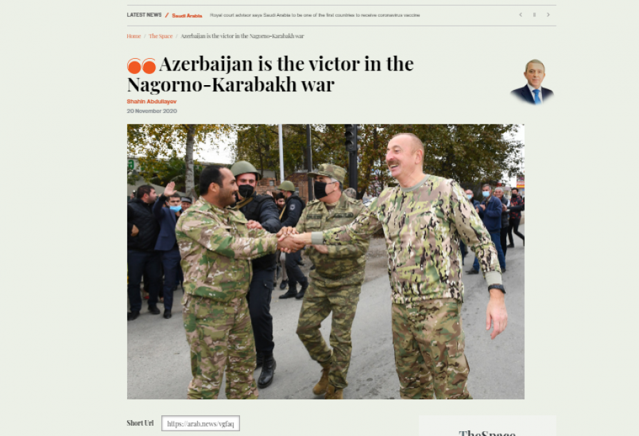 “Arabnews” qəzeti: Azərbaycan Qarabağ müharibəsinin qalibidir