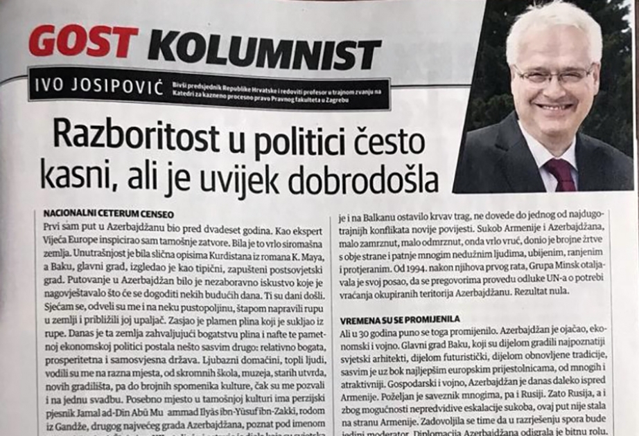 Xorvatiya jurnalında Ermənistan-Azərbaycan münaqişəsinə dair məqalə dərc olunub
