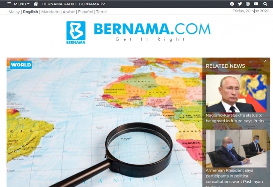 BERNAMA: "Azerbaiyán entra en Agdam en línea según el acuerdo de Karabaj"