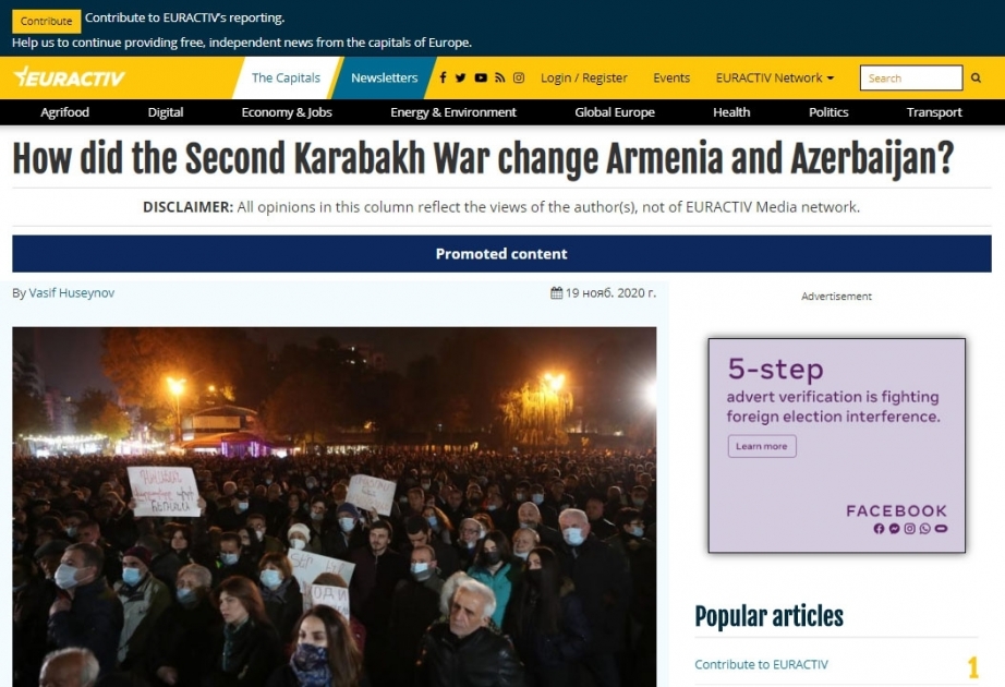 Euractiv: How did the Second Karabakh War change Armenia and Azerbaijan?