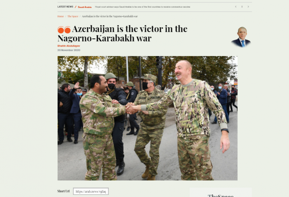 ARAB News: Azerbaijan is the victor in the Nagorno-Karabakh war