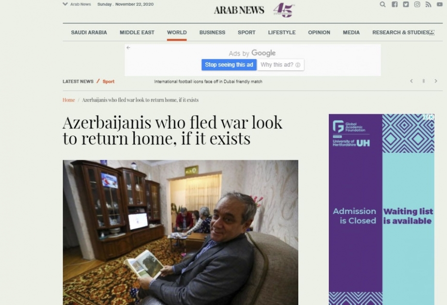 “Arabnews” qəzeti : Azərbaycanlılar öz evlərinə qayıdırlar