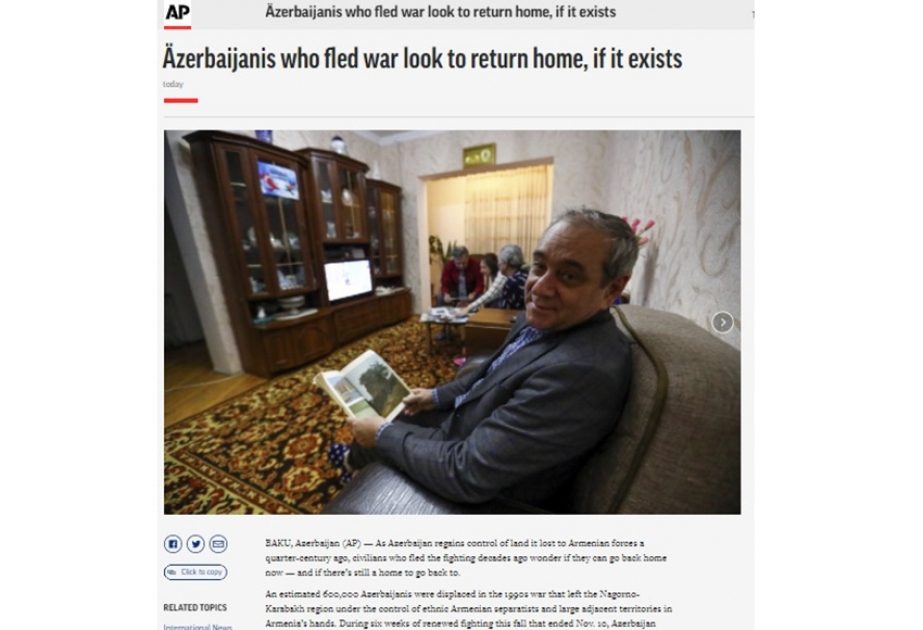 “Associated Press” azərbaycanlı məcburi köçkünlərin öz doğma yurdlarına qayıtmaq arzularından yazır
