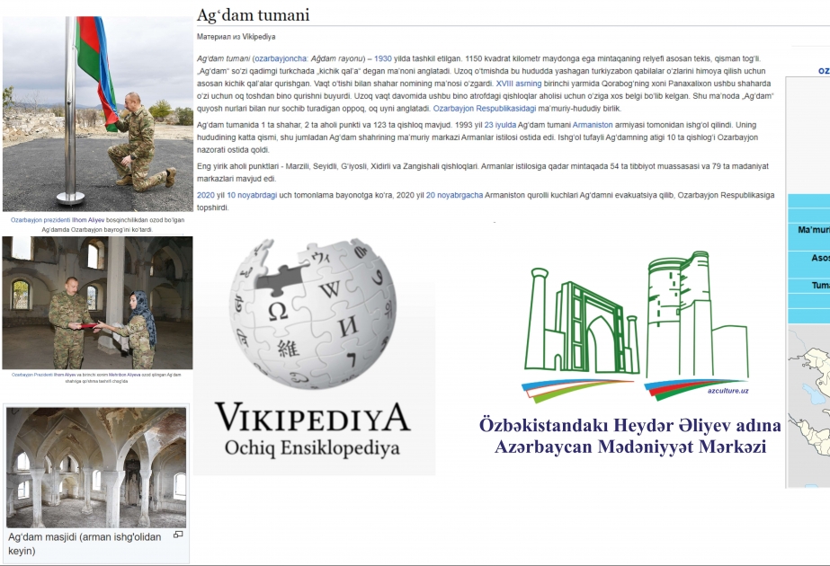“Vikipediya”da Ağdam rayonu haqqında özbək dilində bölmə yaradılıb