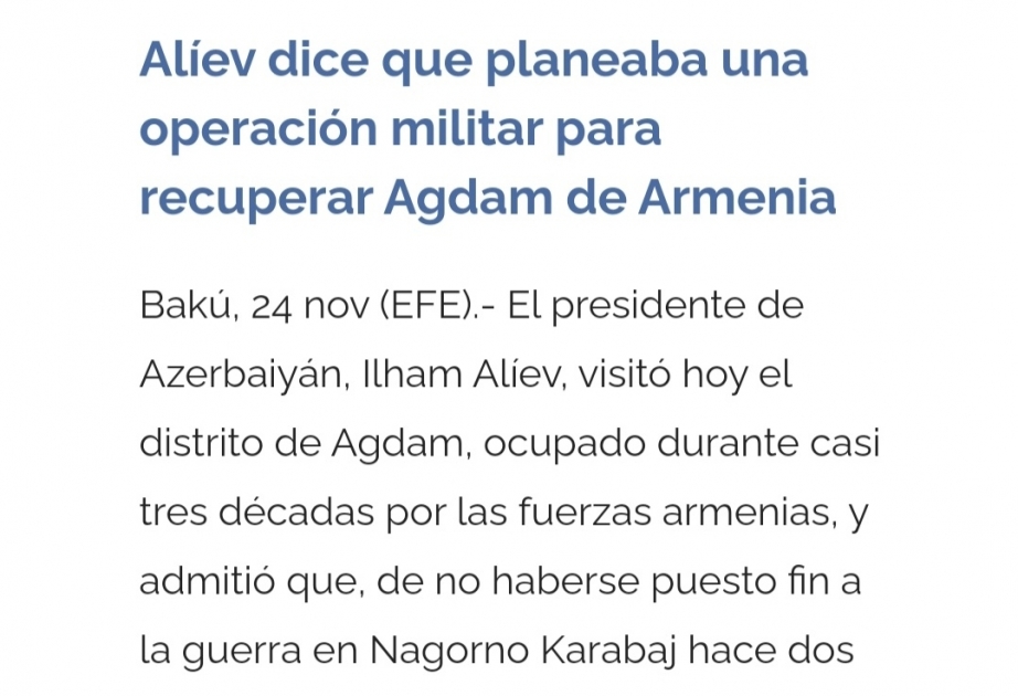 İspaniya mətbuatı Azərbaycan Prezidentinin Ağdama səfərindən yazır
