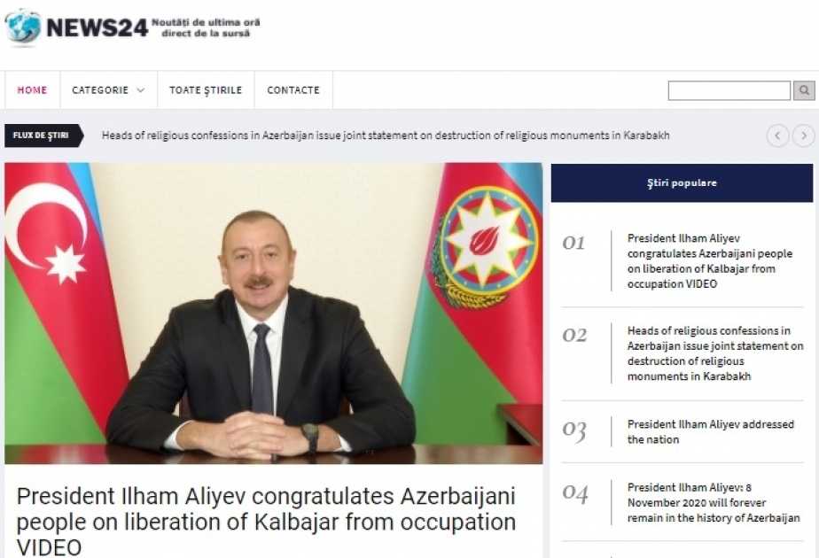 Rumıniya portalı Kəlbəcərin işğaldan azad olunmasından yazıb