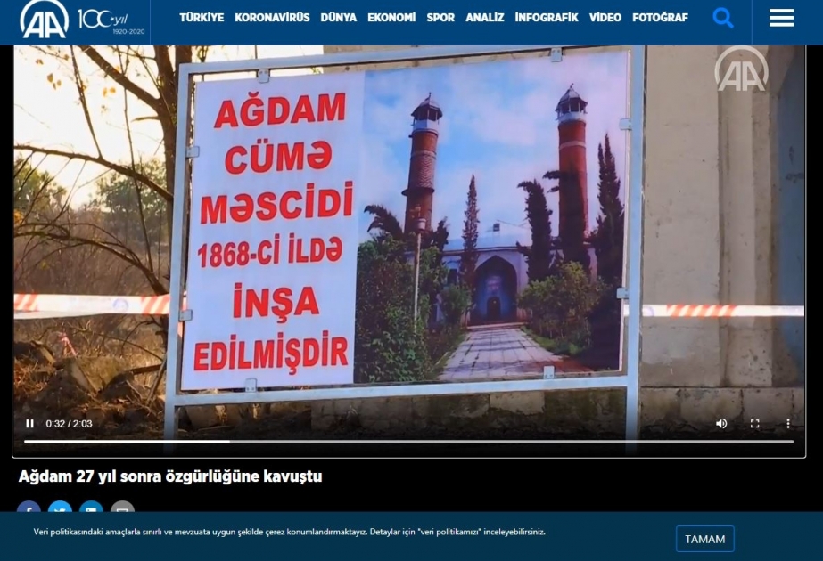 Anadolu agentliyi Ağdam rayonunun görüntülərini əks etdirən videomaterial yayımlayıb