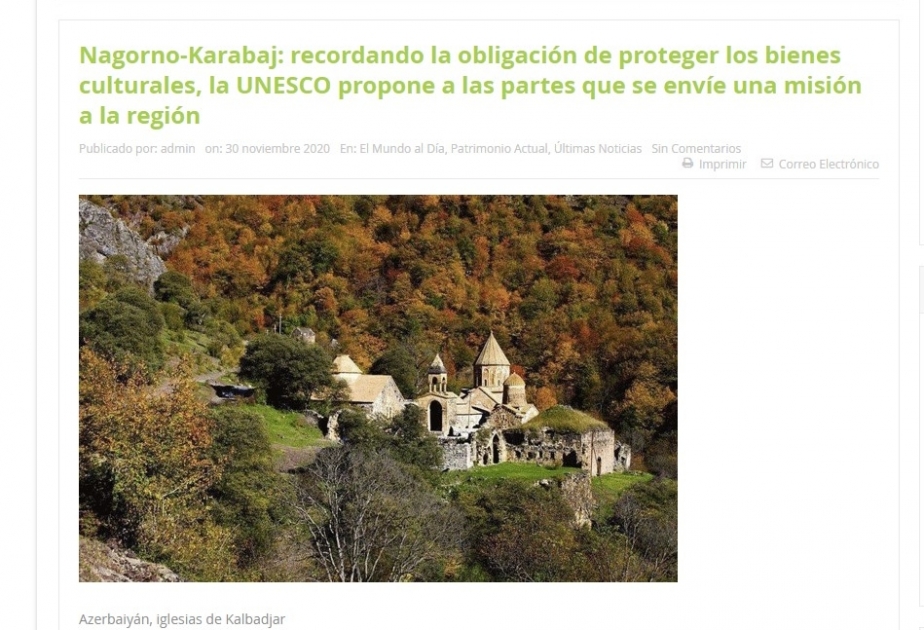 İspaniya portalı: Kəlbəcərdəki tarixi abidələr - məscidlər, kilsələr Azərbaycanın böyük sərvətidir