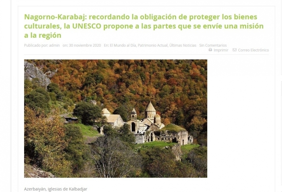 Patrimonio Actual:"Nagorno-Karabaj: recordando la obligación de proteger los bienes culturales, la UNESCO propone a las partes que se envíe una misión a la región"
