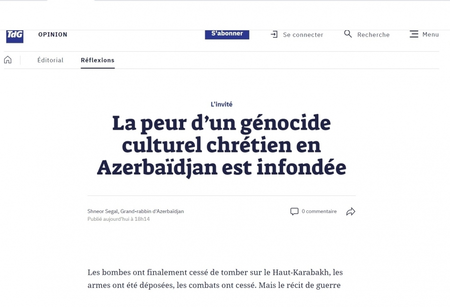 Шнеор Сегал: Страх христианского культурного геноцида в Азербайджане беспочвенен