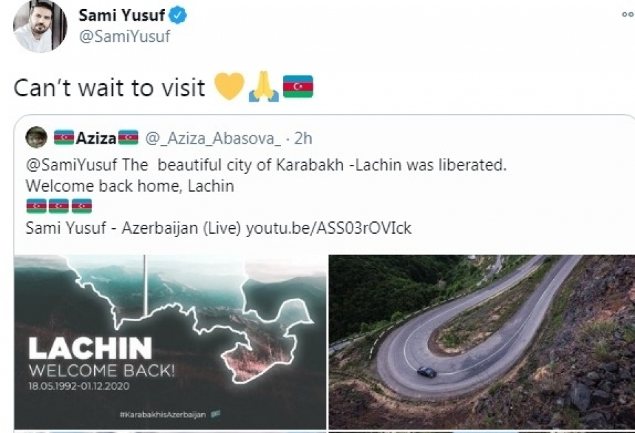 Sami Yusuf: Can’t wait to visit Lachin