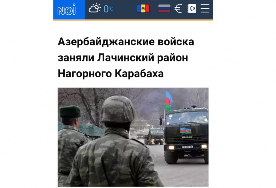 Moldova mətbuatı Laçın rayonunun işğaldan azad olunmasına dair xəbərləri geniş işıqlandırıb