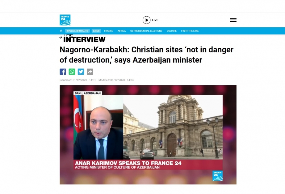Anar Kərimov: Qarabağdakı xristian mədəni və dini abidələr bizə əcdadlarımızdan qalıb və onları qoruyuruq VİDEO
