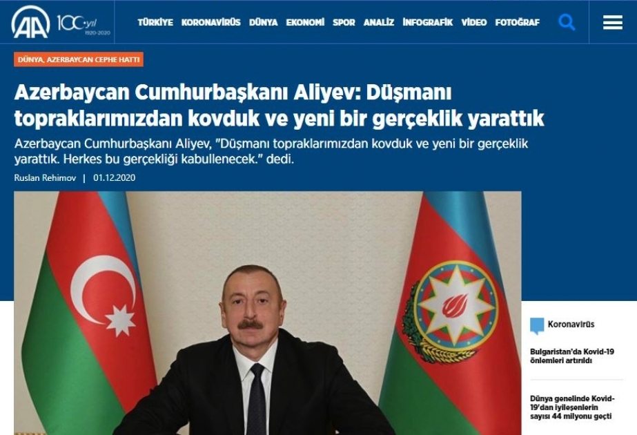Türkiyə mediası: Azərbaycanın qazandığı qələbə bölgənin inkişafı üçün yeni perspektivlər açır