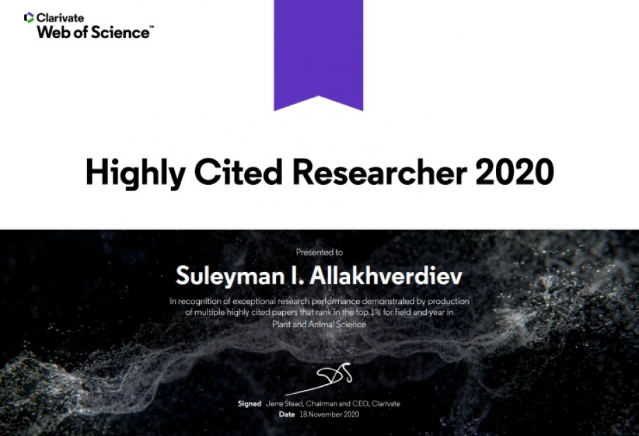 Azərbaycan aliminin adı 2020-ci ildə dünyanın ən çox istinad olunan tədqiqatçıları siyahısında yer alıb