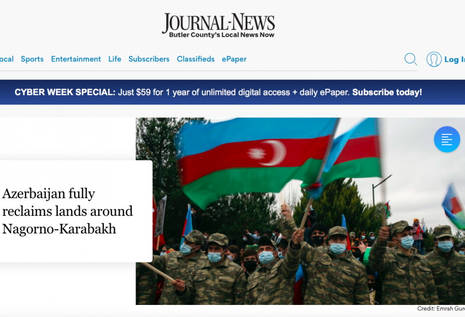 نشر مقال عن انتصار أذربيجان على أرمينيا في صحيفة 