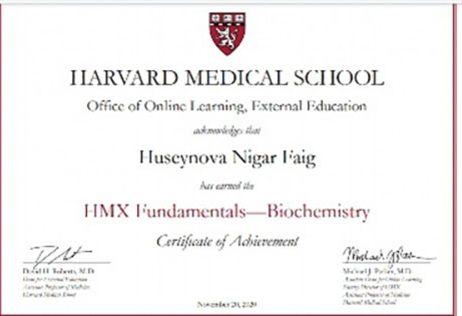 BDU-nun müəllimi Harvard Tibb Məktəbinin sertifikatına layiq görülüb