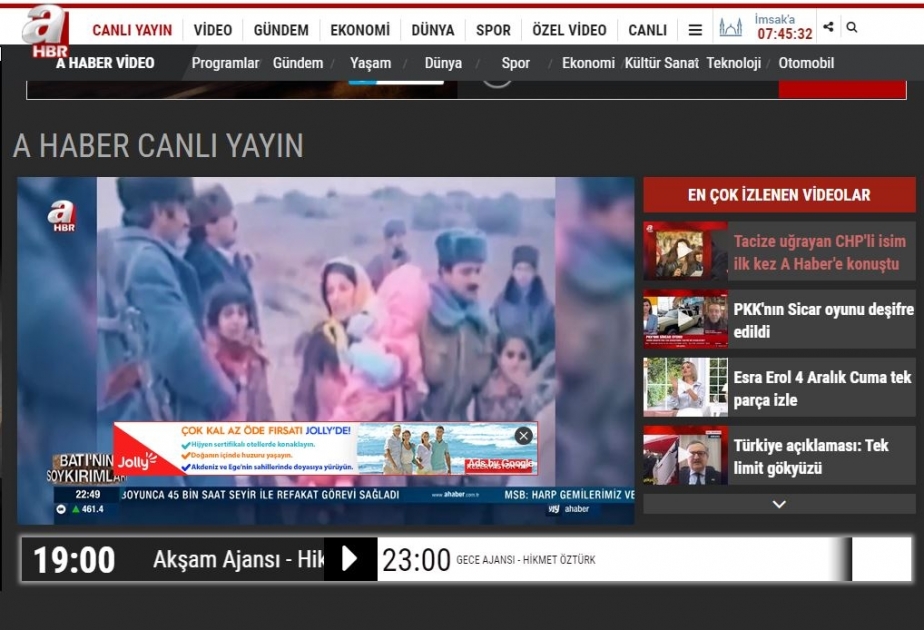 Türkiyənin “A Haber” telekanalında Xocalı soyqırımından kadrlar yayımlanıb