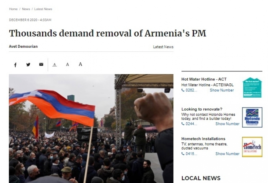 The Canberra Times: Thousands demand removal of Armenia's PM