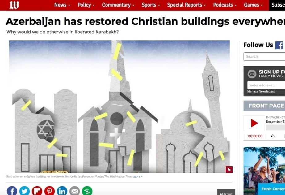 The Washington Times: Azerbaijan has restored Christian buildings everywhere