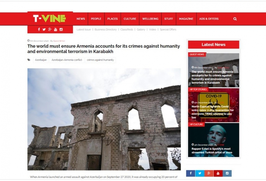 İngiltərə portalı Ermənistanın Azərbaycan torpaqlarında törətdiyi vandalizm aktları barədə məqalə yayıb