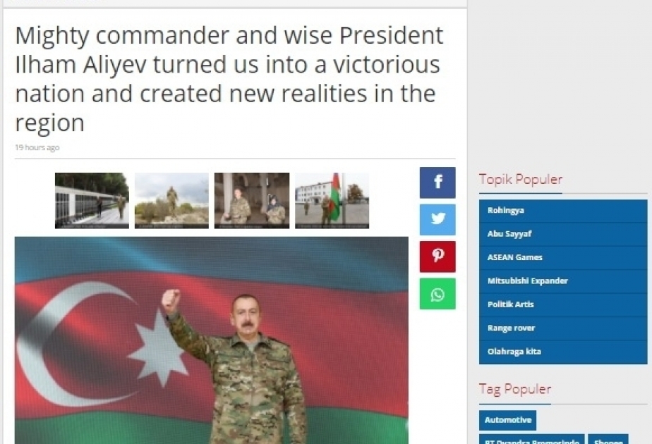 Indonesian websites post article by AZERTAC news agency highlighting Azerbaijan’s Patriotic War