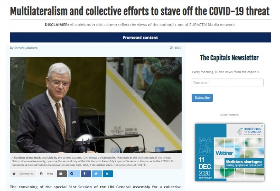 COVID-19-la mübarizədə çoxtərəfli diplomatiya və kollektiv səylər