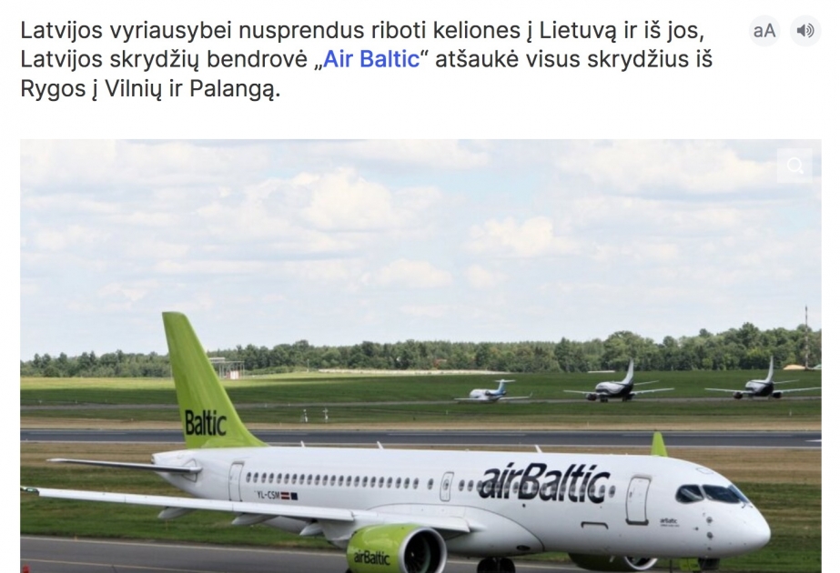 “Air Baltic” Riqadan Vilnüs və Palanqa istiqamətində aviareysləri ləğv edib