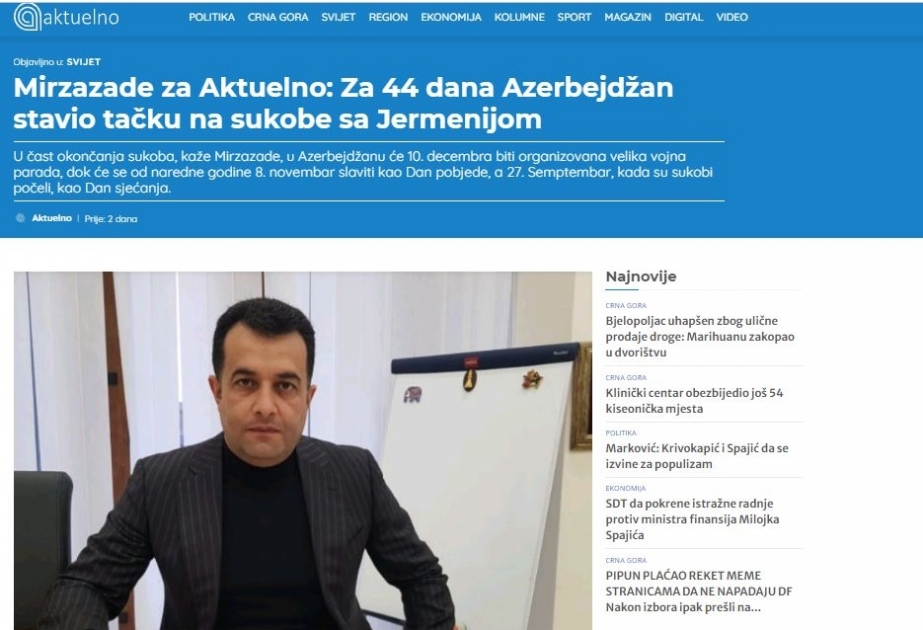 Azərbaycanın tarixi zəfəri Monteneqro mediasında işıqlandırılıb