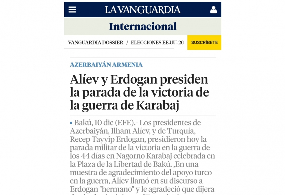 İspaniya mətbuatı Qarabağ müharibəsində Qələbə şərəfinə Bakıda keçirilən Zəfər paradı haqda yazır