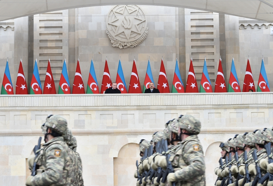 A Victory parade dedicated to Victory in the Patriotic war was held at Azadlig Square, Baku Azerbaijani President Ilham Aliyev and Turkish President Recep Tayyip Erdogan attended the parade VIDEO