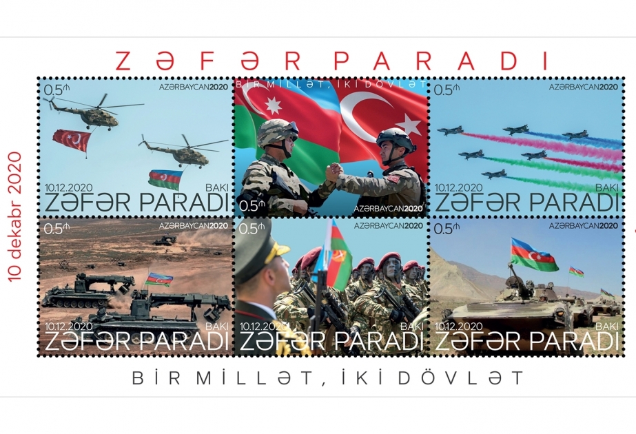 Sellos postales con motivo del Desfile de la Victoria de Azerbaiyán puestos en circulación