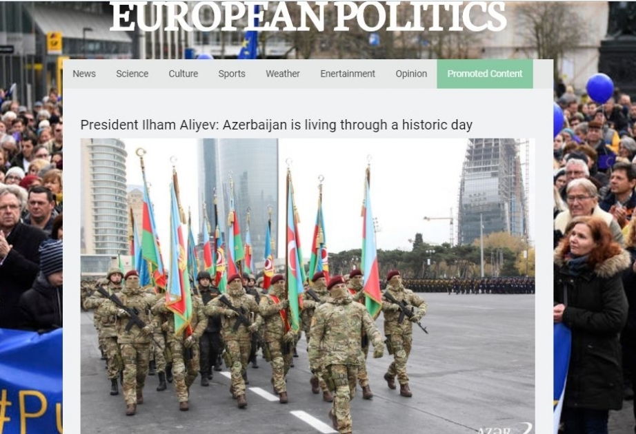 “EU Politics” portalı Bakıda keçirilmiş Zəfər paradı haqqında məlumat yayıb