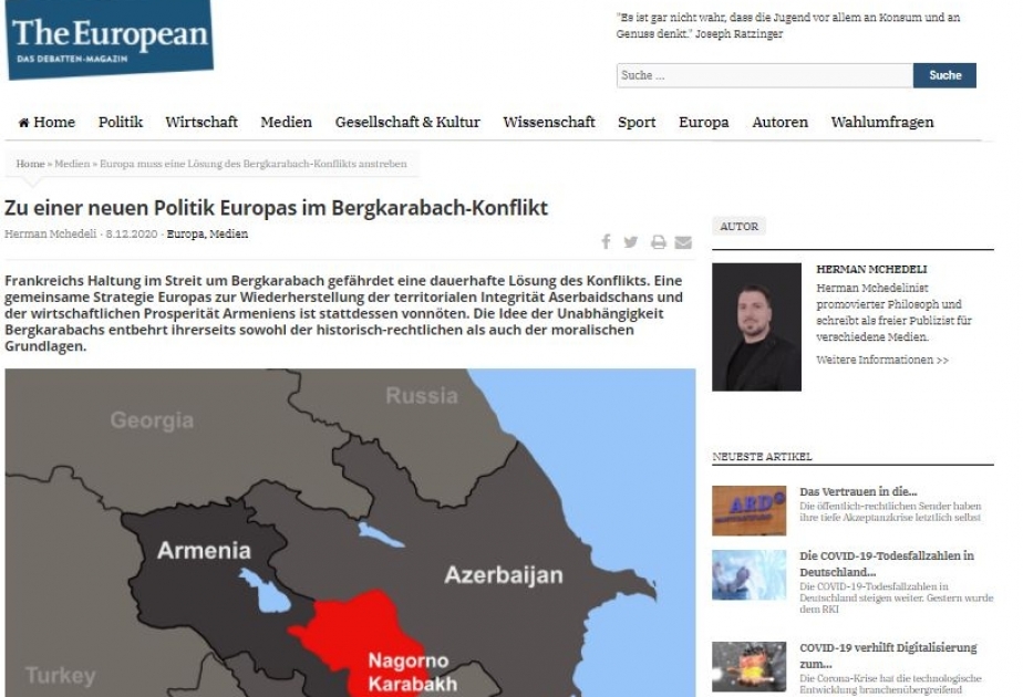 Немецкое издание: Европа должна предостеречь Армению от самой мысли реваншизма