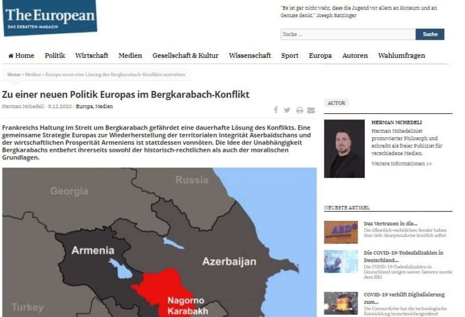 Alman nəşri: Avropa Ermənistanı qisasçılıq fikrindən çəkindirməlidir