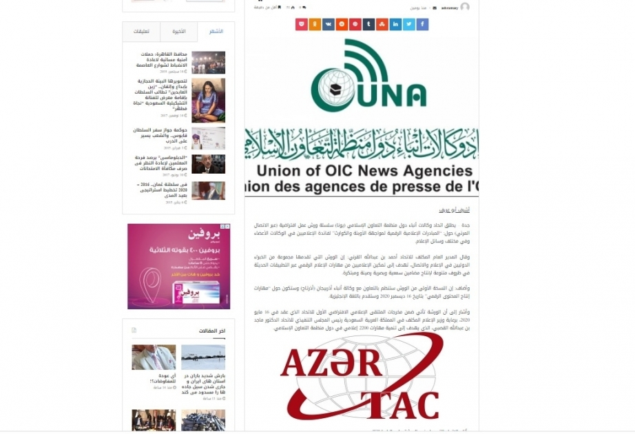 埃及一门户网站发布关于由阿新社和国家新闻社协会举办的网络研讨会的消息