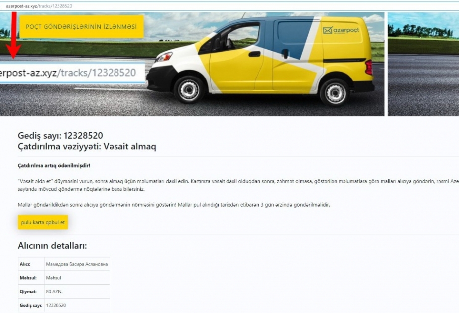 Kiberdələduzlar “Azərpoçt” adına saxta saytlar yaradırlar