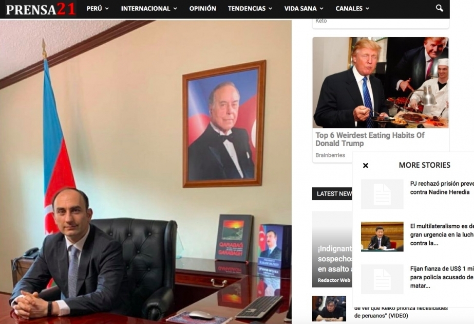 Prensa 21:"Las tropas armenias deben de retirarse de territorio de Azerbaiyán, señala embajador azerbaiyno en Perú, Mammad Talibov"