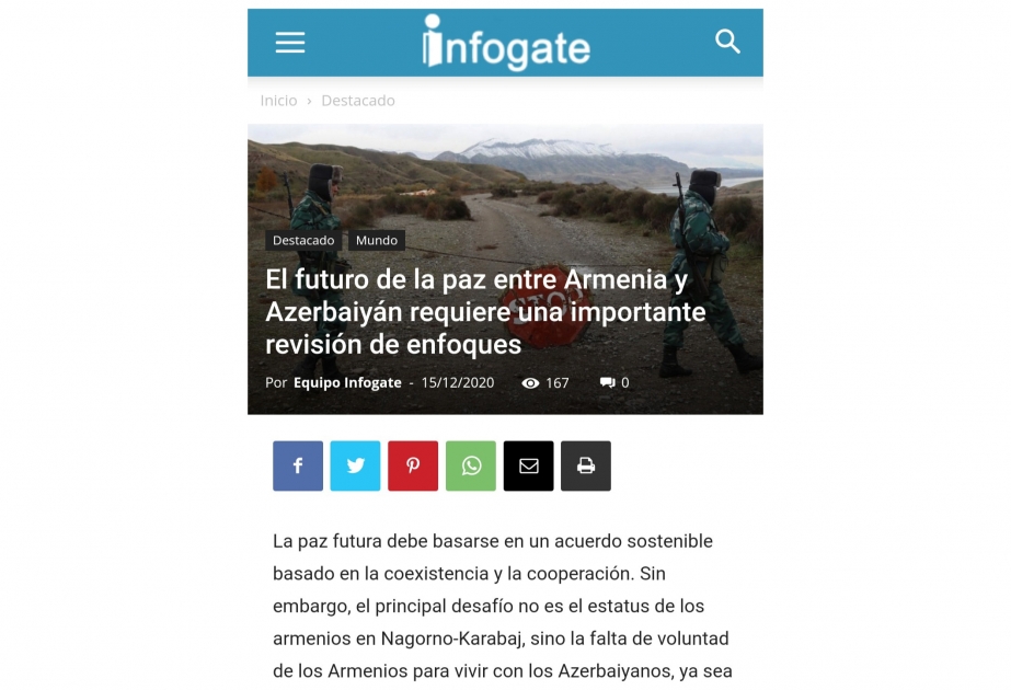Чилийский сайт Infogate: Будущее мира между Арменией и Азербайджаном требует серьезного пересмотра подходов
