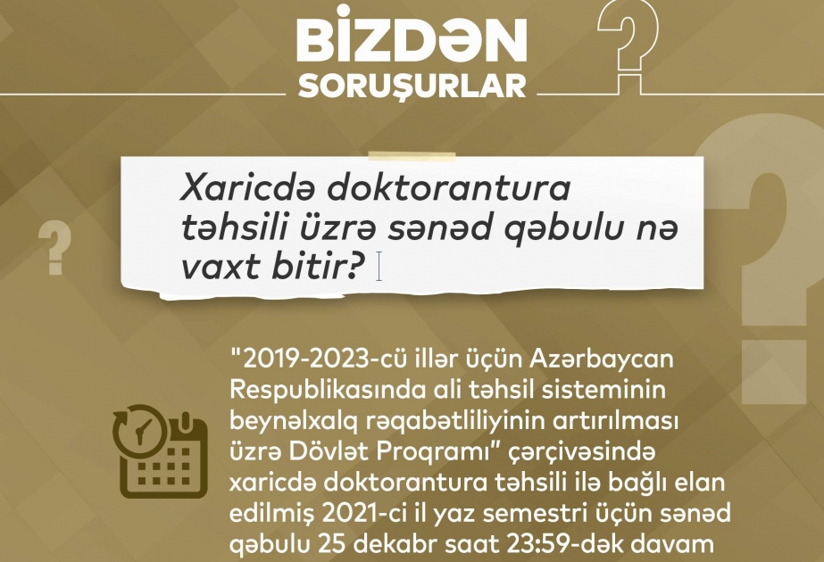 Xaricdə doktorantura təhsili üzrə sənəd qəbulu dekabrın 25-dək davam edəcək