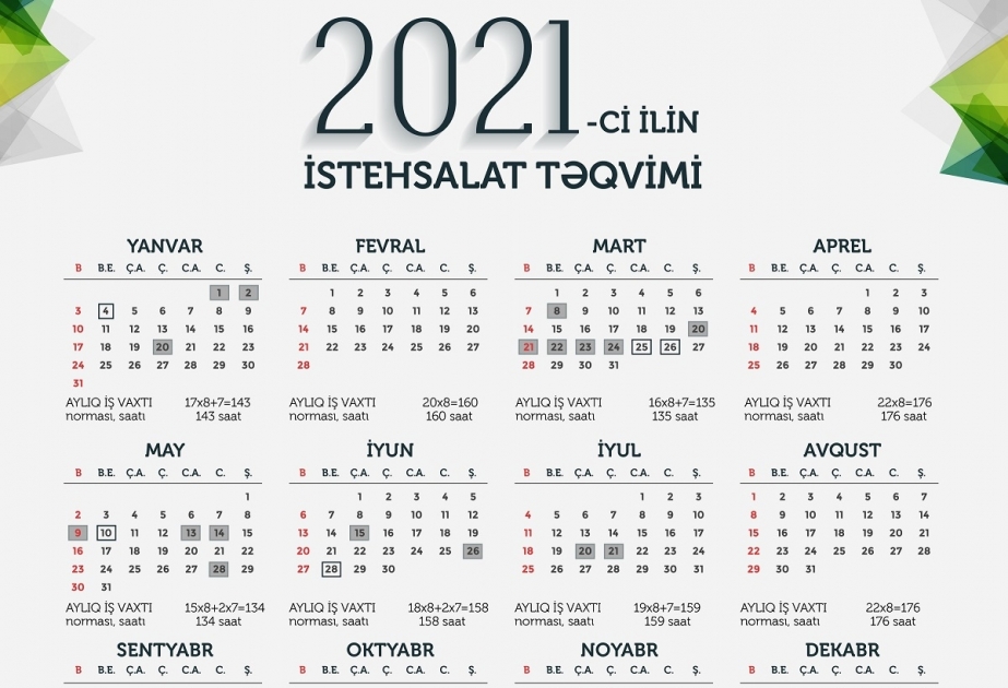 2021-ci il üçün iş vaxtı norması və istehsalat təqvimi təsdiq edilib