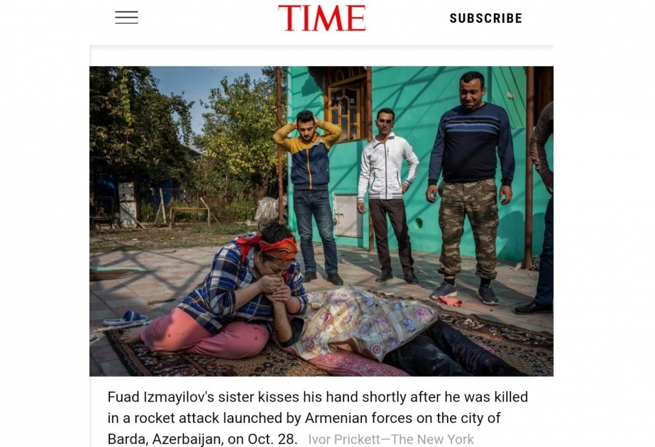 “Time” jurnalının yaydığı 2020-ci ilin seçilən 100 şəkli arasında Ermənistanın raket hücumu etdiyi Bərdədən çəkilən şəkil də yer alıb