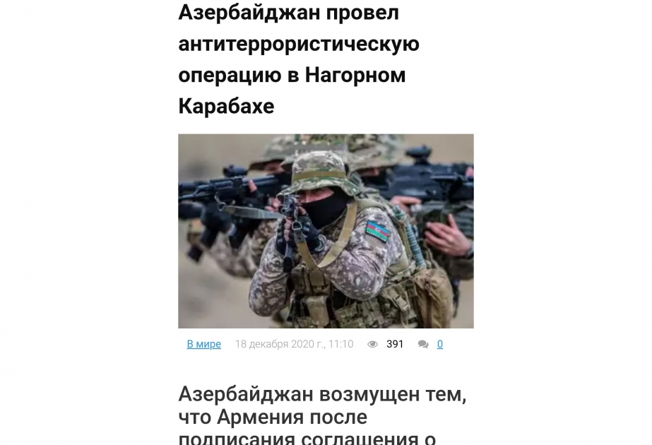 Moldova mətbuatında erməni silahlı birləşmələrinin Hadrutda törətdikləri təxribat barədə məqalə yayılıb