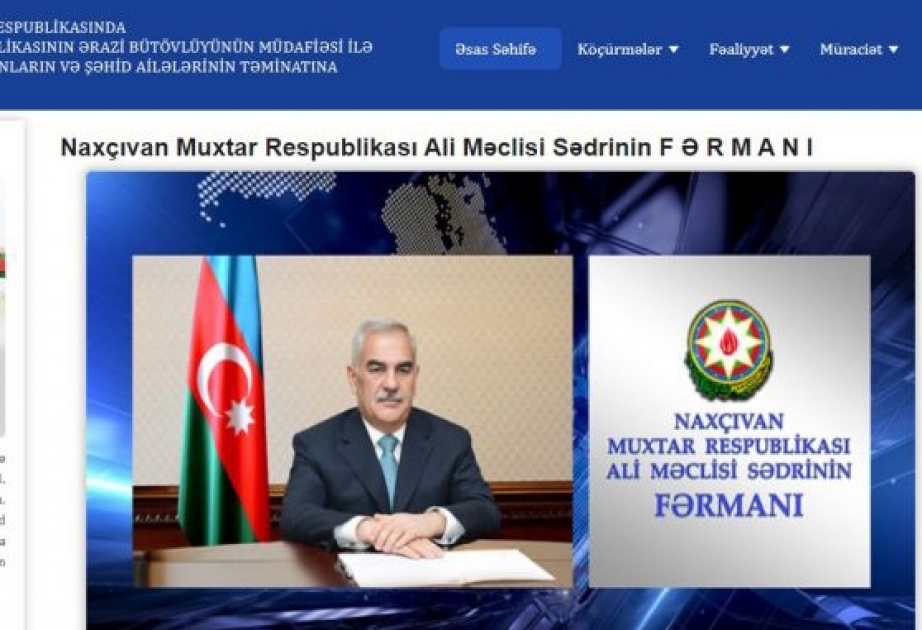 Naxçıvanda şəhid ailələri və yaralananlara Dəstək Fondunun saytı yaradılıb