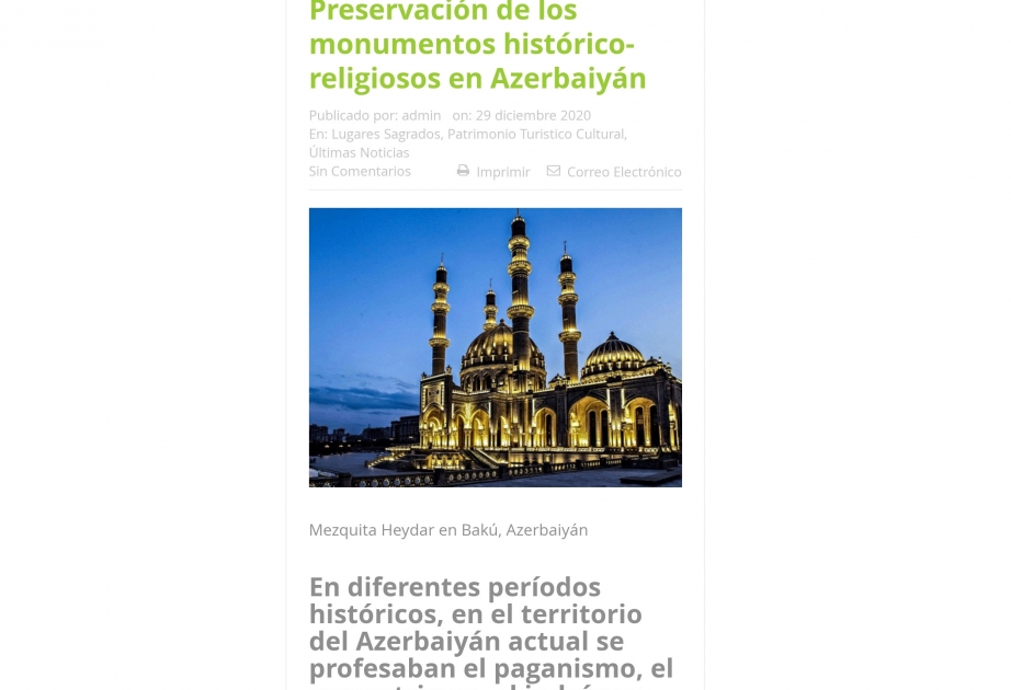 Patrimonio Actual: ”Preservación de los monumentos histórico-religiosos en Azerbaiyán”