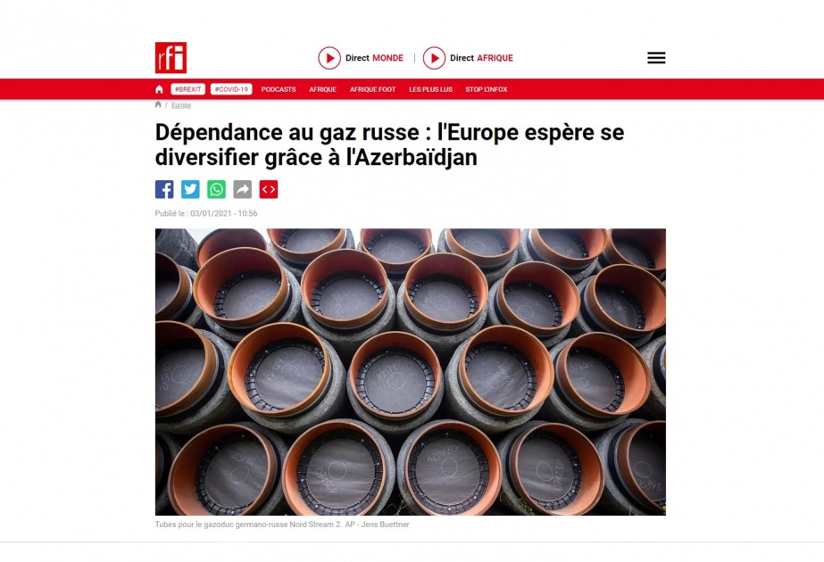 Fransanın “RFİ” radiosunda Azərbaycan təbii qazının Avropaya çatdırılmasına dair veriliş yayımlanıb